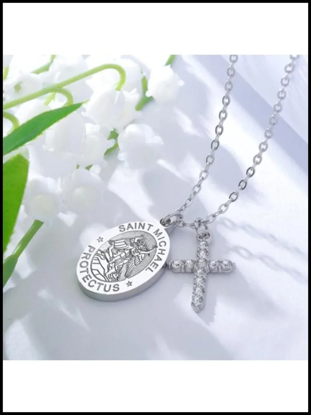 St. Michael Medal Cross Necklace Stainless Steel Protection